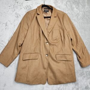 Talbots Women's Camel, Wool-Blend Long Blazer Jacket - Size 14W EUC Soft Italian
